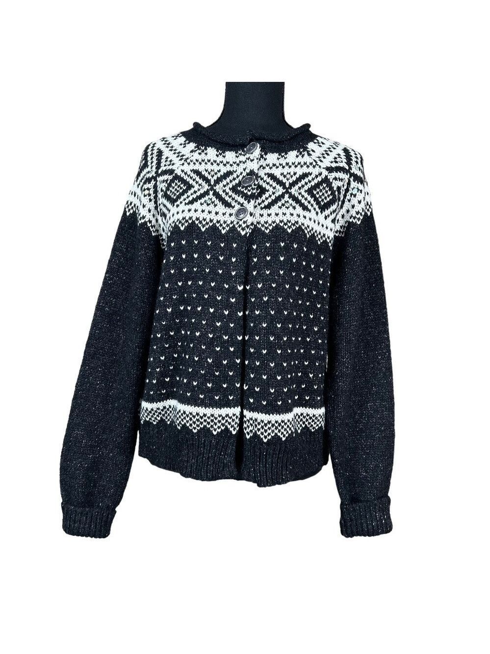 Maurices Black White Fair Isle Wool Blend Button Cardigan Sweater Size XL